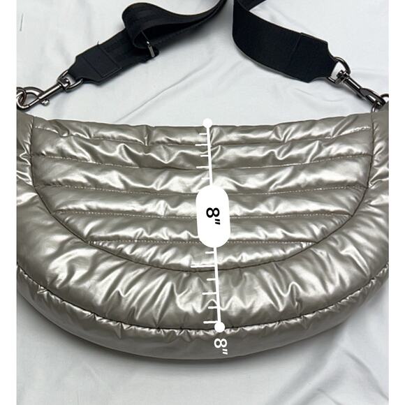 Think Royln Elton Hobo Designer Crossbody Silver Puffer Handbag Half-Moon - Picture 5 of 11